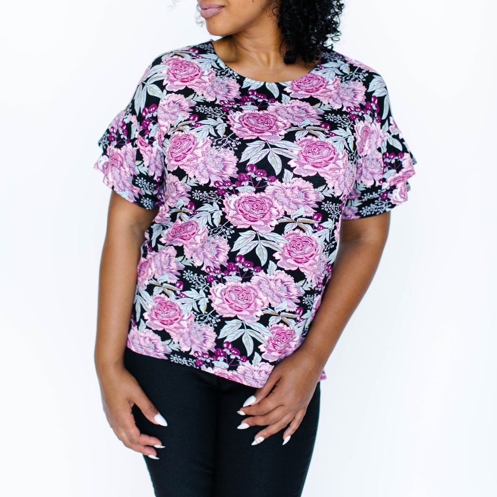Agnes & Dora Frill Sleeve Tee Floral Pop